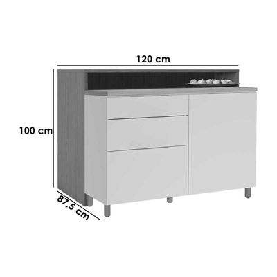 Balcão De Cozinha Modulado Marquesa Com 1 Porta E 3 Gavetas 120cm Branca Nature