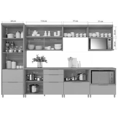Cozinha Modulada Completa Marquesa 7 Peças 33 Aéreos + 3 Balcões + 1 Paneleiro C6p41 Nature Verde