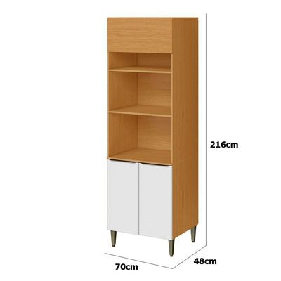 Paneleiro 100% Mdf 3 Portas Com Nicho Para Microondas Luna Cinamomo/branco