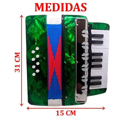 Acordeon Sanfona Infantil Semi Profissional 8 Baixos Verde