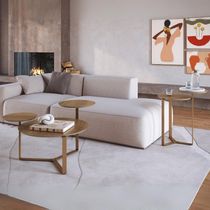 Kit Mesa De Centro E Mesa Lateral Para Sala Pés Metálicos Dari A03 Hanover Dourado - Lyam Decor