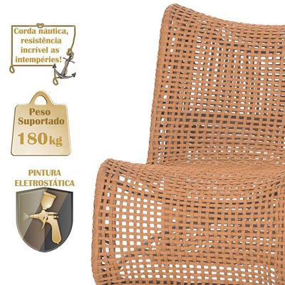 3 Poltronas E Mesa Texas Alumínio Fendi Corda Náutica Trama Terra Cota