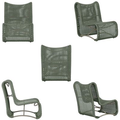 3 Poltronas E Mesa Texas Alumínio Fendi Corda Náutica Trama Verde