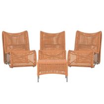 3 Poltronas E Mesa Texas Alumínio Fendi Corda Náutica Trama Terra Cota