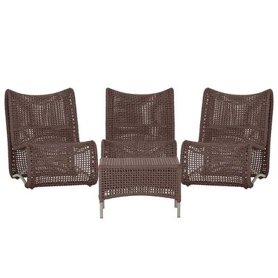 3 Poltronas E Mesa Texas Alumínio Fendi Corda Náutica Trama Marrom