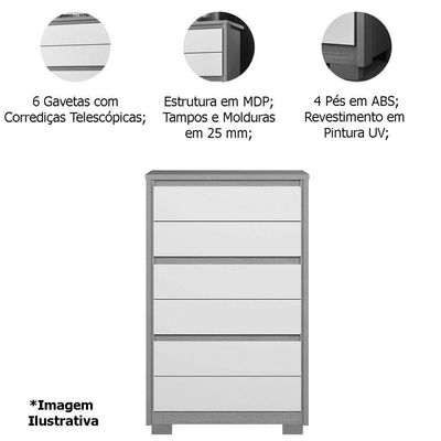 Cômoda Para Quarto 6 Gavetas Mdp Duo Cinamomo/off White