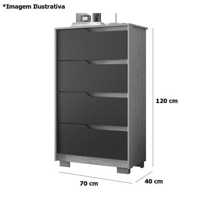 Kit Cômoda 4 Gavetas E Mesa De Cabeceira Sara 2 Gavetas Flex Freijó/titanium