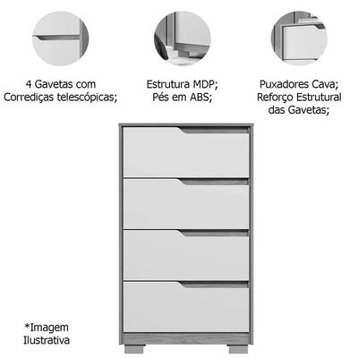 Kit Cômoda 4 Gavetas E Mesa De Cabeceira Sara 2 Gavetas Flex Freijó/titanium