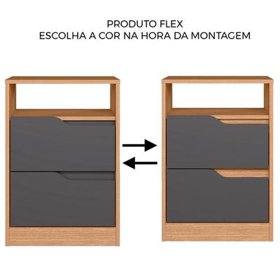 Kit Cômoda 4 Gavetas E Mesa De Cabeceira Sara 2 Gavetas Flex Freijó/titanium