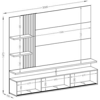 Painel Suspenso Para Tv 65 Polegadas Com 3 Portas Atenis Cinamomo/off White
