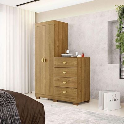 Cômoda Guarda-roupa Com 4 Gavetas E 5 Prateleiras Cristine Nature