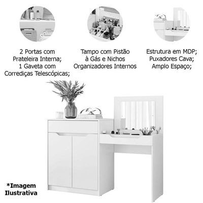 Penteadeira Escrivaninha Com Espelho 2 Portas 1 Gaveta Theo Cinamomo/off White