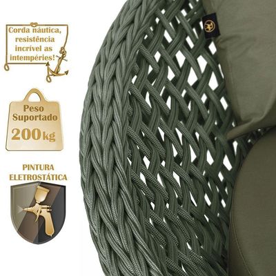 Chaise Hungria Pintura Preta Corda Náutica E13 Trama Verde