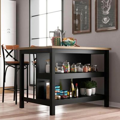 Bancada Ilha Cozinha 2 Prateleiras 120x80 Cm Cd1019 Preto Dtall