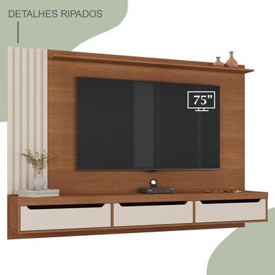 Painel Suspenso Tv 75 Pol 200 Cm 4623 Cinamomo Off White Arly Cinamomo Off White