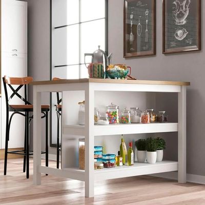 Bancada Ilha Cozinha 2 Prateleiras 120x80 Cm Cd1019 Branco Dtall