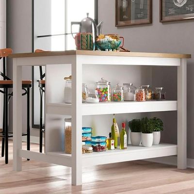 Bancada Ilha Cozinha 2 Prateleiras 120x80 Cm Cd1019 Branco Dtall