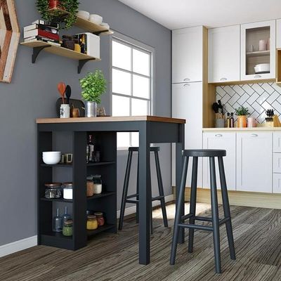 Bancada Ilha Cozinha 3 Prateleiras 90x60 Cm Cd1022 Dtall Preto Preto