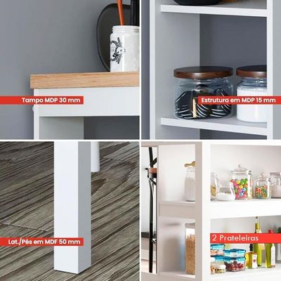 Bancada Ilha Cozinha 2 Prateleiras 120x80 Cm Cd1019 Branco Dtall