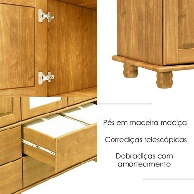 Armario Cristaleira E Balcao 3 Portas Madeira Maciça Freijo Milani Store