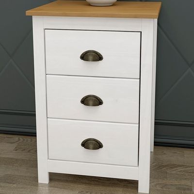 Mesa De Cabeceira 3 Gav Madeira Maciça 46 Cm 9130 Branco Freijo Milani Store