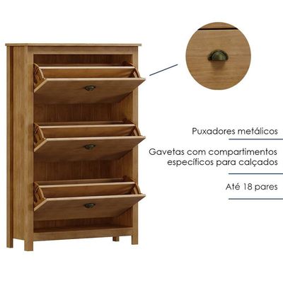Sapateira 3 Gavetas Madeira Maciça 80 Cm 9175 Freijo Milani Store