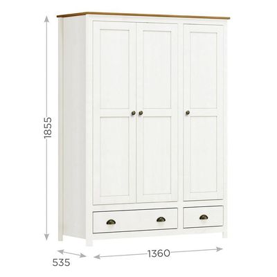 Guarda Roupa 3p 2g Madeira Maciça 136 Cm 9104 Branco Freijo Milani Store