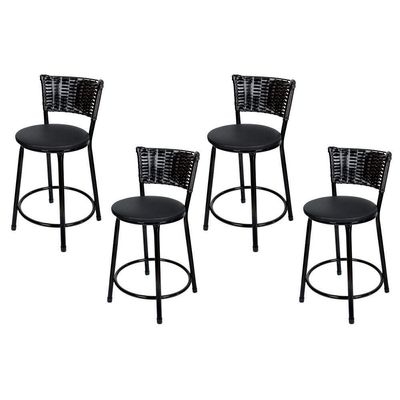 Banquetas Baixa Para Cozinha Hawai Preto 4un Assento Preto