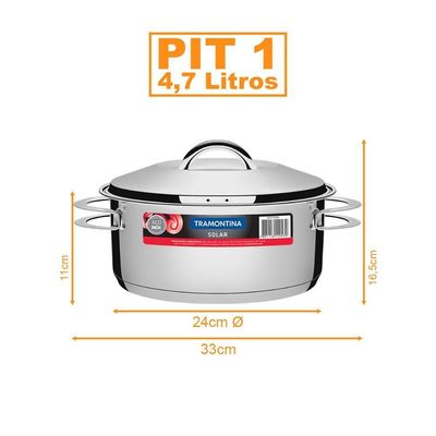 Panela Em Aço Inox Fundo Triplo Linha Solar 4,7 Litros Pit 1 - Tramontina