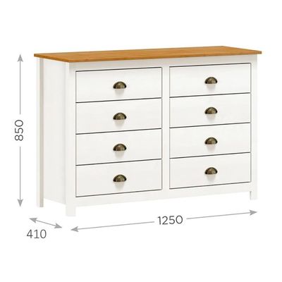 Comoda 8 Gavetas Madeira Maciça 125 Cm 9102 Branco Freijo Milani Store