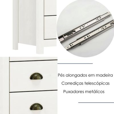 Comoda 4 Gav E 02 Mesas De Cabeceira Madeira Maciça Branco Freijo Milani Store