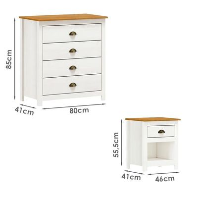 Comoda 4 Gav E 02 Mesas De Cabeceira Madeira Maciça Branco Freijo Milani Store