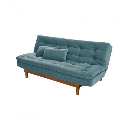 Sofá Cama Dubai 3 Lugares Império Reclinável Casal Pés Madeira Madero Azul Turquesa 362