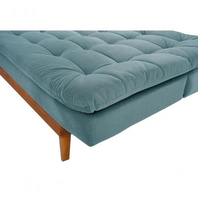 Sofá Cama Dubai 3 Lugares Império Reclinável Casal Pés Madeira Madero Azul Turquesa 362