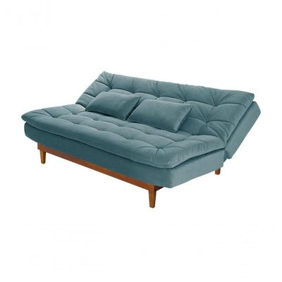 Sofá Cama Dubai 3 Lugares Império Reclinável Casal Pés Madeira Madero Azul Turquesa 362