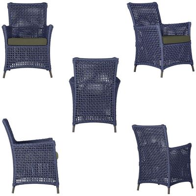 2 Poltronas E 1 Mesa Igapó Em Alumínio Pintura Marrom Corda Azul