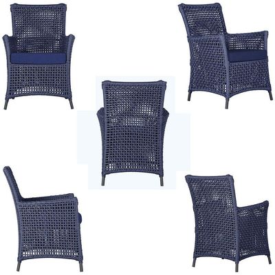 4 Poltronas Igapó Alumínio Pintura Preta Corda Náutica E10 Azul