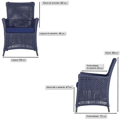 4 Poltronas Igapó Alumínio Pintura Preta Corda Náutica E10 Azul
