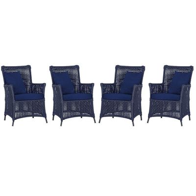4 Poltronas Igapó Alumínio Pintura Preta Corda Náutica E10 Azul