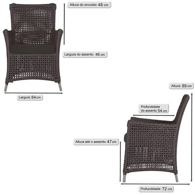 4 Poltronas Igapó Alumínio Pintura Fendi Corda Náutica E9 Marrom