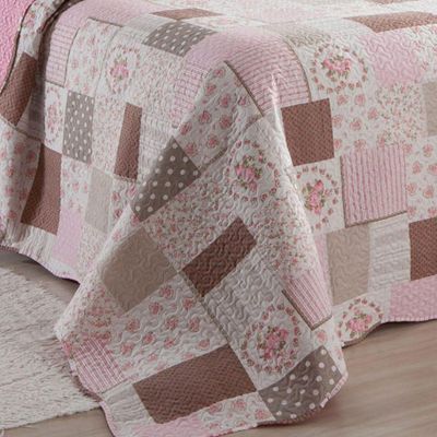 Kit Cobre Leito Colcha Daily Queen 3 Peças Dupla Face Estampado Floral Patchwork 12 100% Poliéster