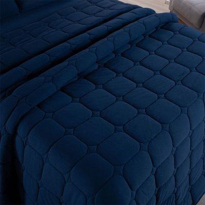 Kit Cobre Leito Colcha Minimal King 3 Peças Malha 100% Algodão Marinho