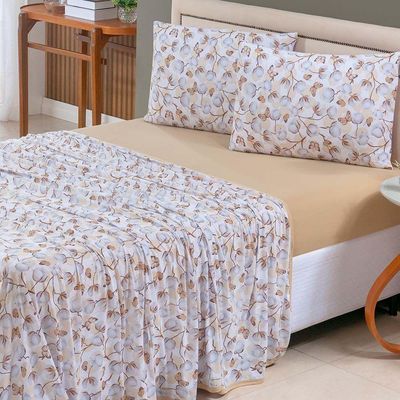 Jogo De Lençol Luar Casal 4 Peças Malha 100% Algodão Estampado Mostarda Cotton