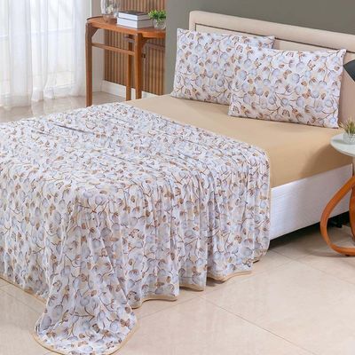 Jogo De Lençol Luar Casal 4 Peças Malha 100% Algodão Estampado Mostarda Cotton