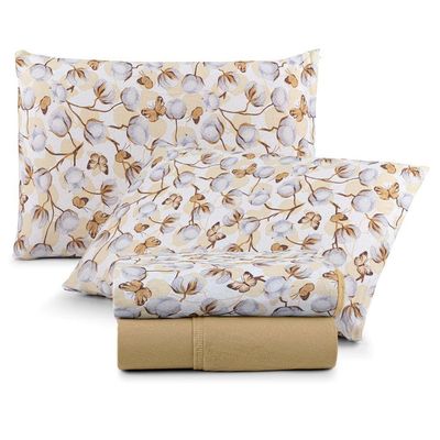 Jogo De Lençol Luar Casal 4 Peças Malha 100% Algodão Estampado Mostarda Cotton