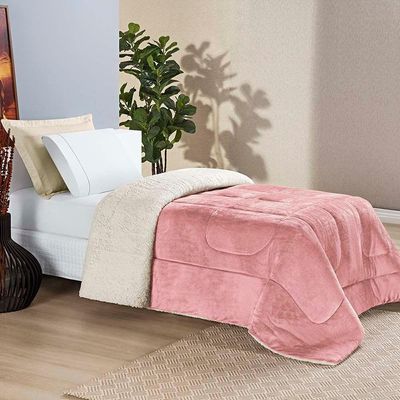 Coberdrom Diamond Solteiro Sherpa Com Manta Flannel 01 Peça Rosa 100% Poliéster