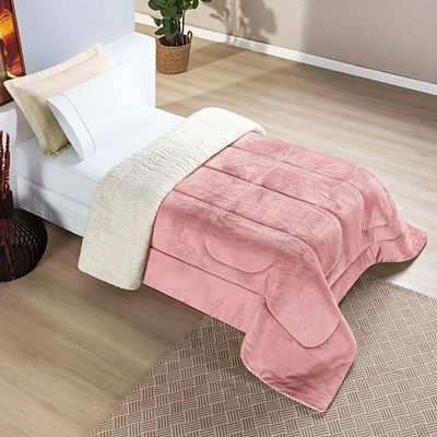 Coberdrom Diamond Solteiro Sherpa Com Manta Flannel 01 Peça Rosa 100% Poliéster