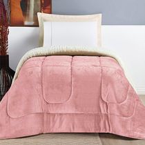 Coberdrom Diamond Solteiro Sherpa Com Manta Flannel 01 Peça Rosa 100% Poliéster