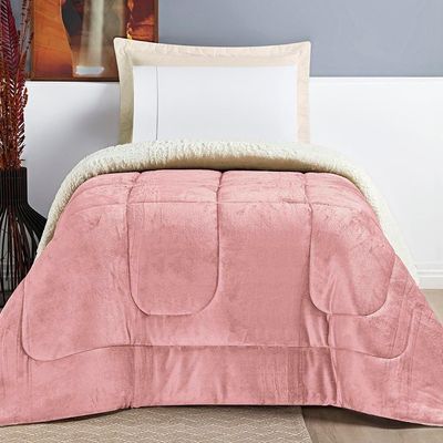 Coberdrom Diamond Solteiro Sherpa Com Manta Flannel 01 Peça Rosa 100% Poliéster