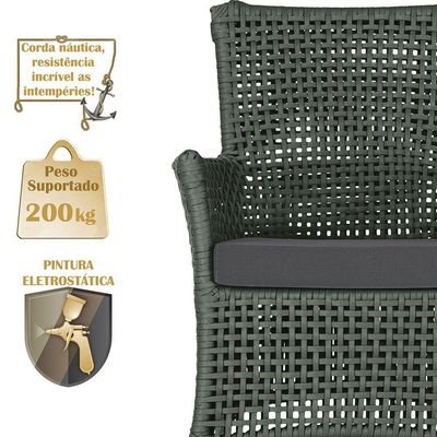 2 Sofás área Externa Igapó Alumínio Preta Corda Náutica E11 Verde